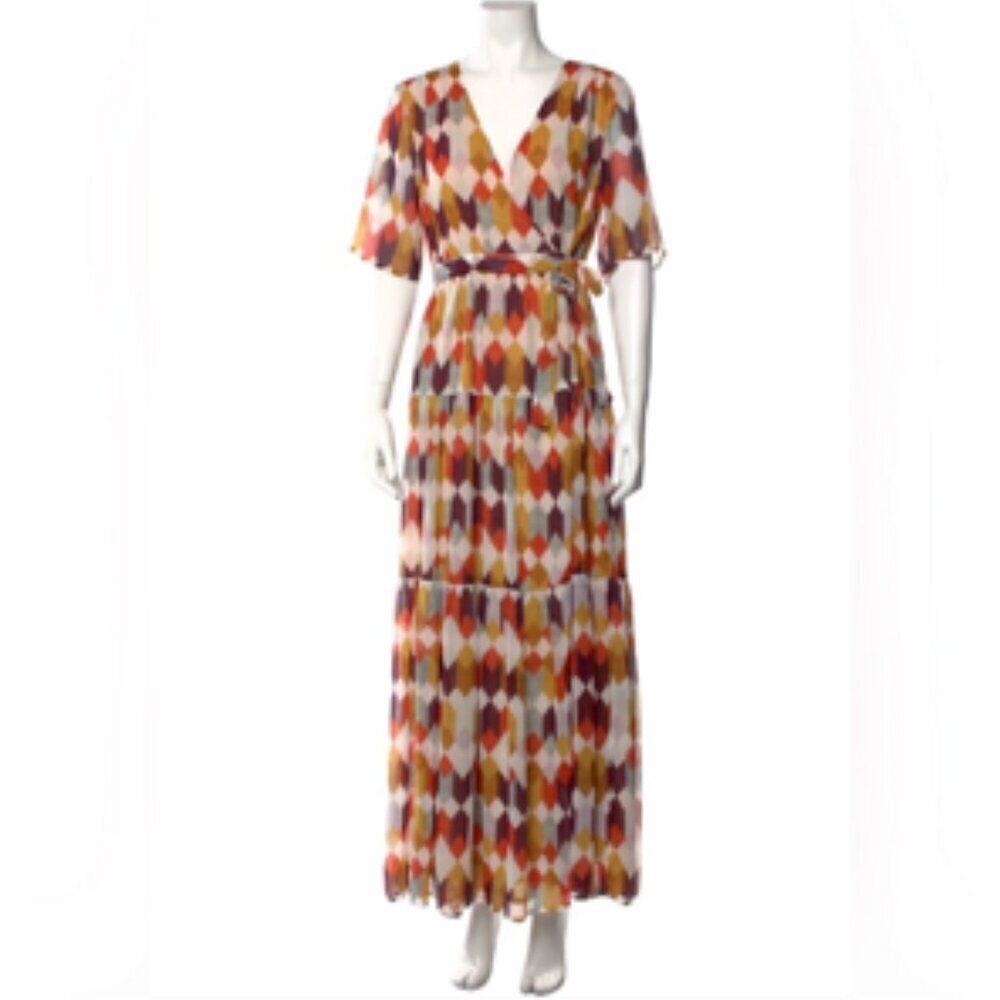Roller Rabbit | Norma Gertrude Geo Print Wrap Maxi Dress - Size XS/ S - Picture 10 of 11